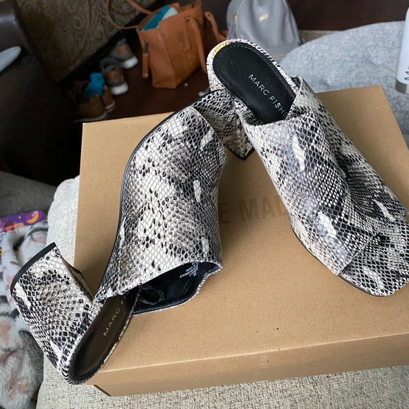 Mark Fisher Resa Open Toe Snakeskin Mules - Picture 3 of 5